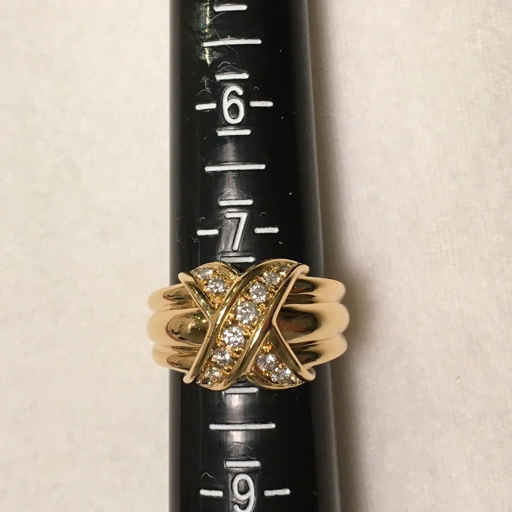 TIFFANY & CO. Vintage Wider 18k Gold Diamond Signature X Crossover Ring … - Picture 9 of 16